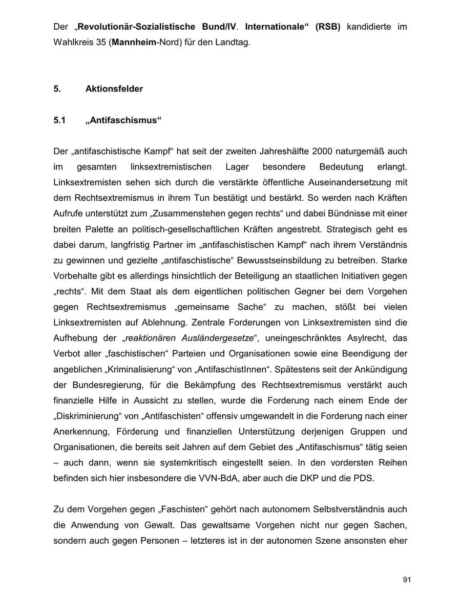 Seite 91 des Verfassungsschutzbericht 2000 Baden-Württemberg