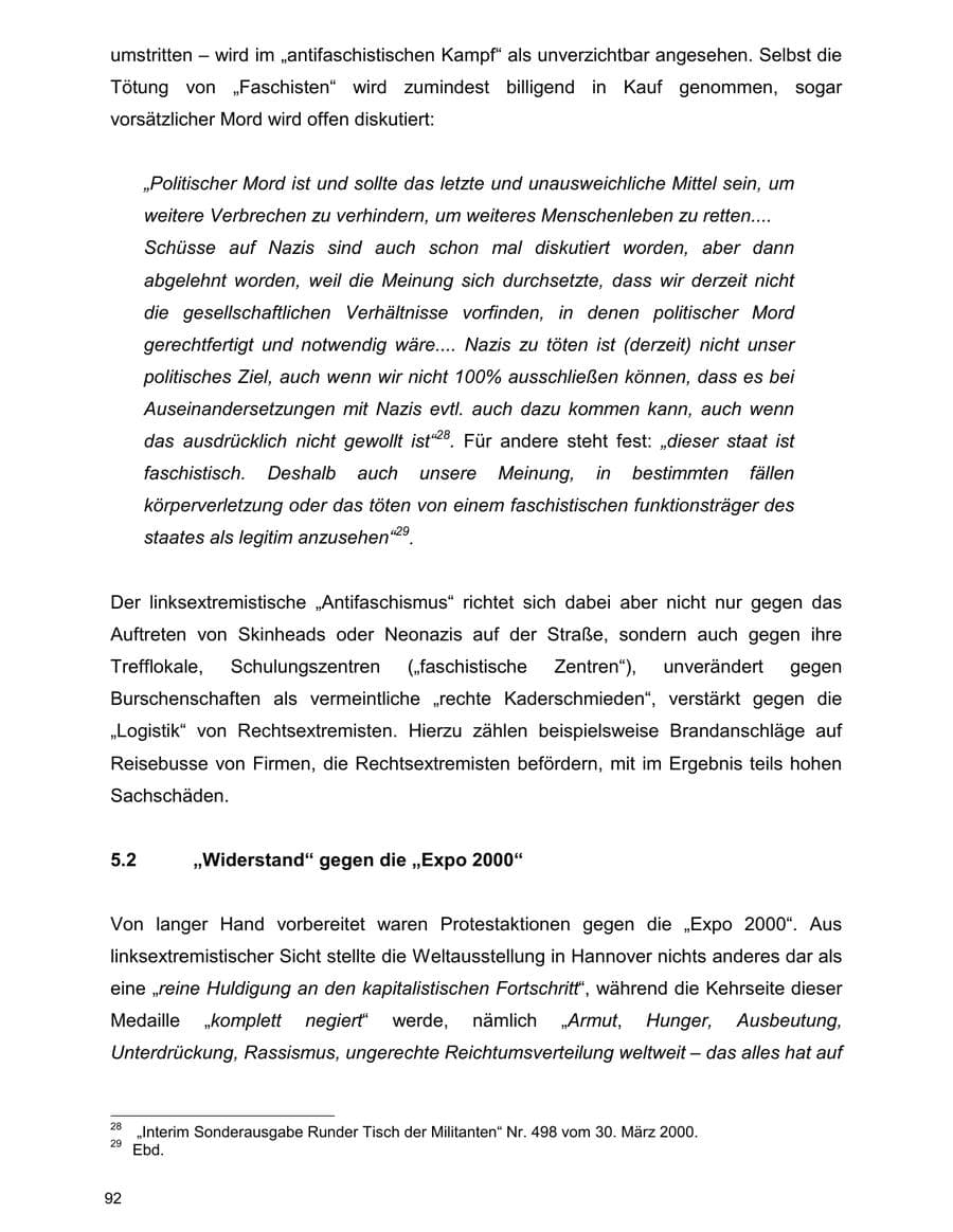 Seite 92 des Verfassungsschutzbericht 2000 Baden-Württemberg