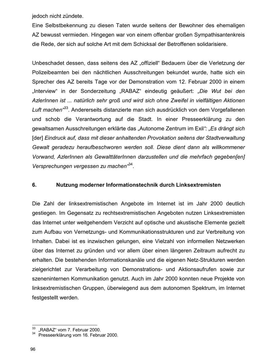 Seite 96 des Verfassungsschutzbericht 2000 Baden-Württemberg