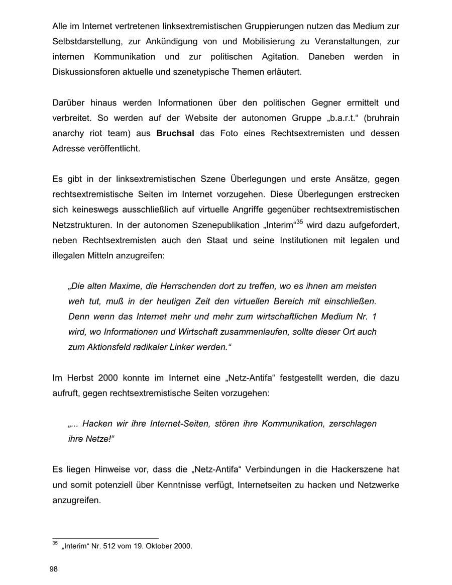 Seite 98 des Verfassungsschutzbericht 2000 Baden-Württemberg