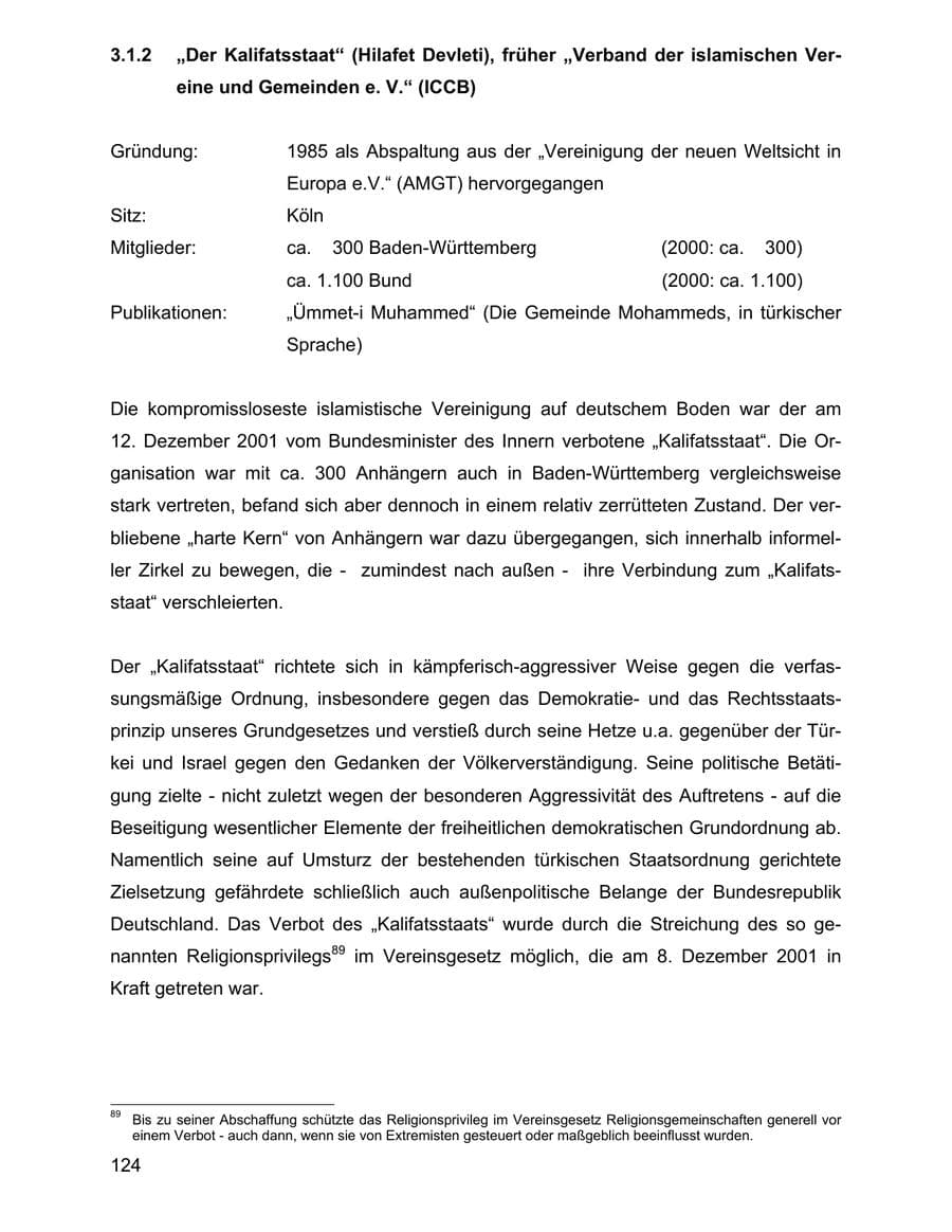 Seite 124 des Verfassungsschutzbericht 2001 Baden-Württemberg