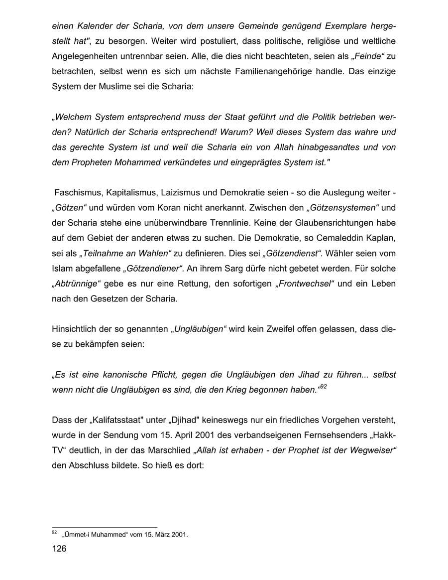 Seite 126 des Verfassungsschutzbericht 2001 Baden-Württemberg