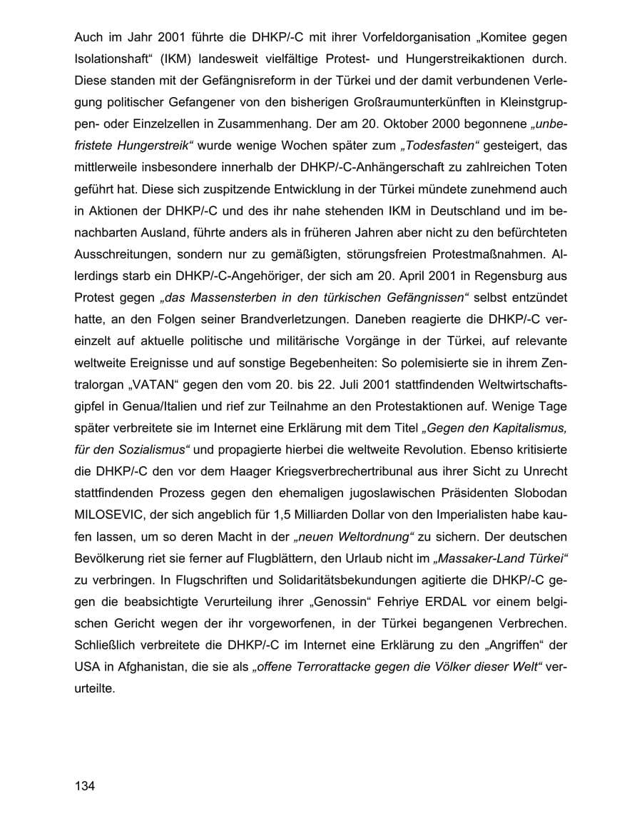 Seite 134 des Verfassungsschutzbericht 2001 Baden-Württemberg