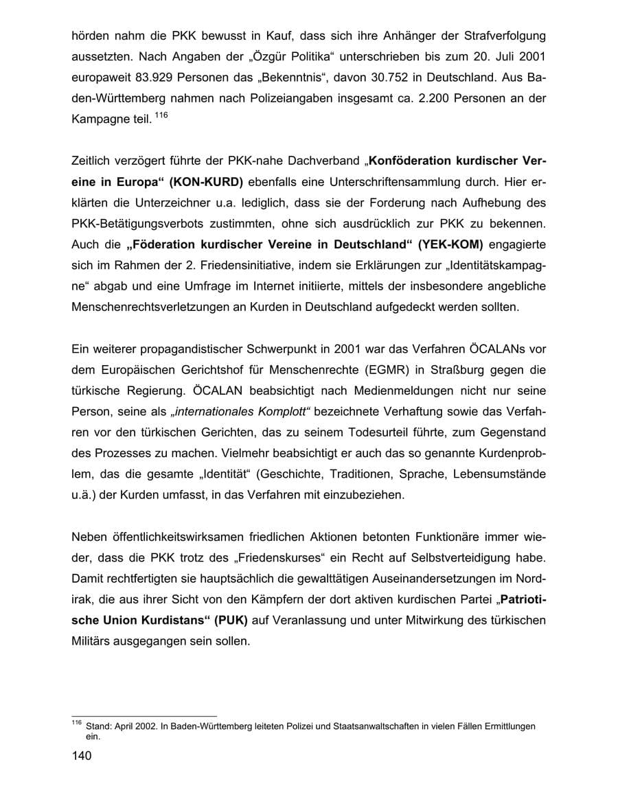 Seite 140 des Verfassungsschutzbericht 2001 Baden-Württemberg