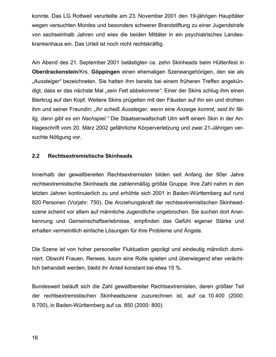 Seite 16 des Verfassungsschutzbericht 2001 Baden-Württemberg