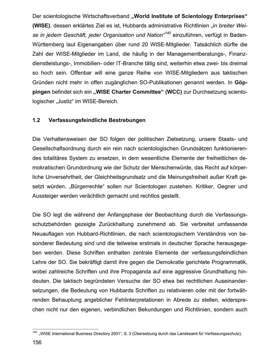 Seite 156 des Verfassungsschutzbericht 2001 Baden-Württemberg