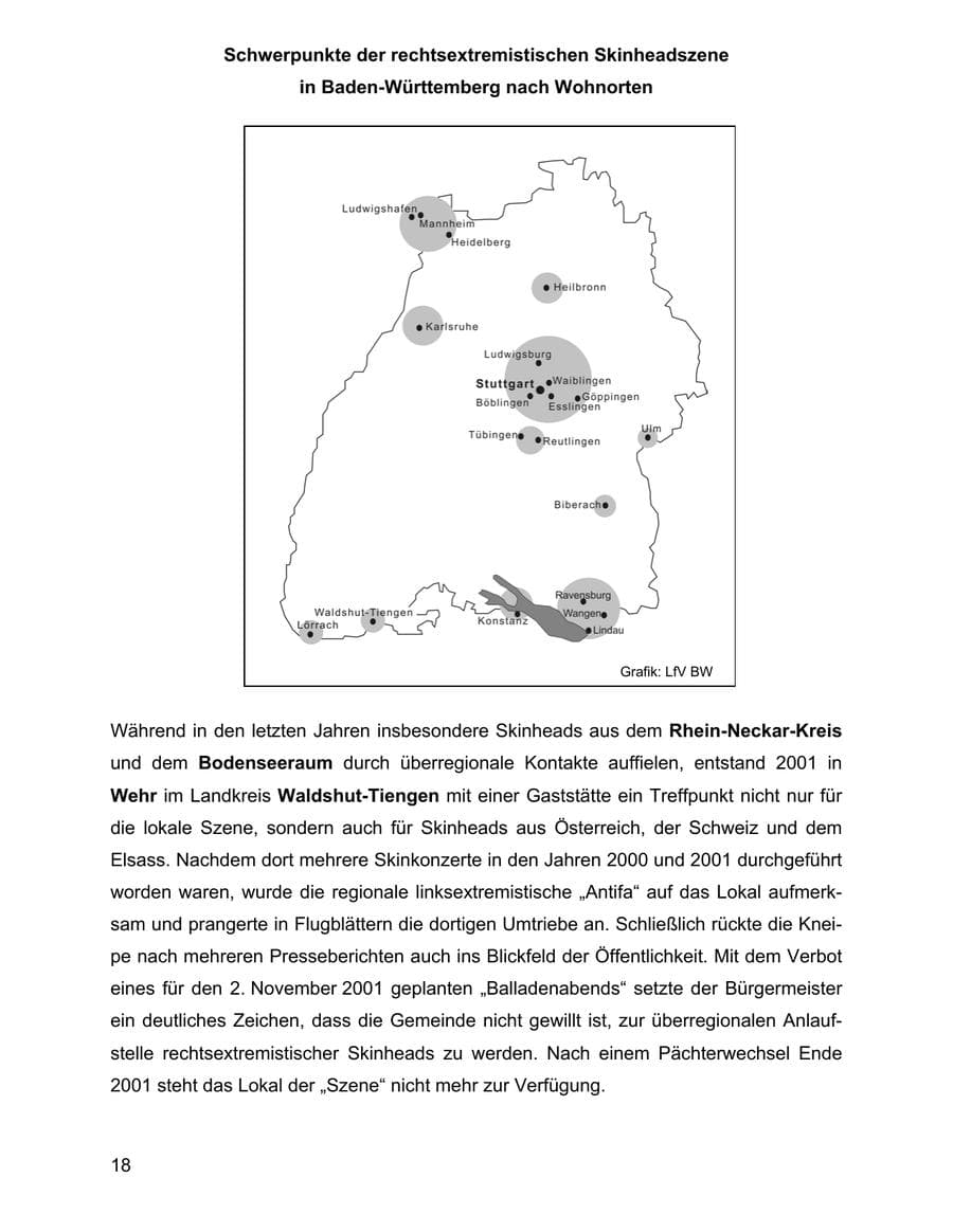 Seite 18 des Verfassungsschutzbericht 2001 Baden-Württemberg