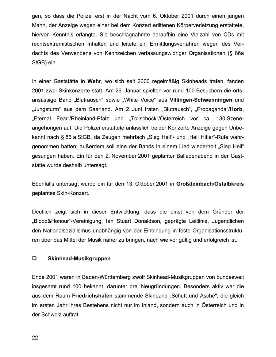 Seite 22 des Verfassungsschutzbericht 2001 Baden-Württemberg