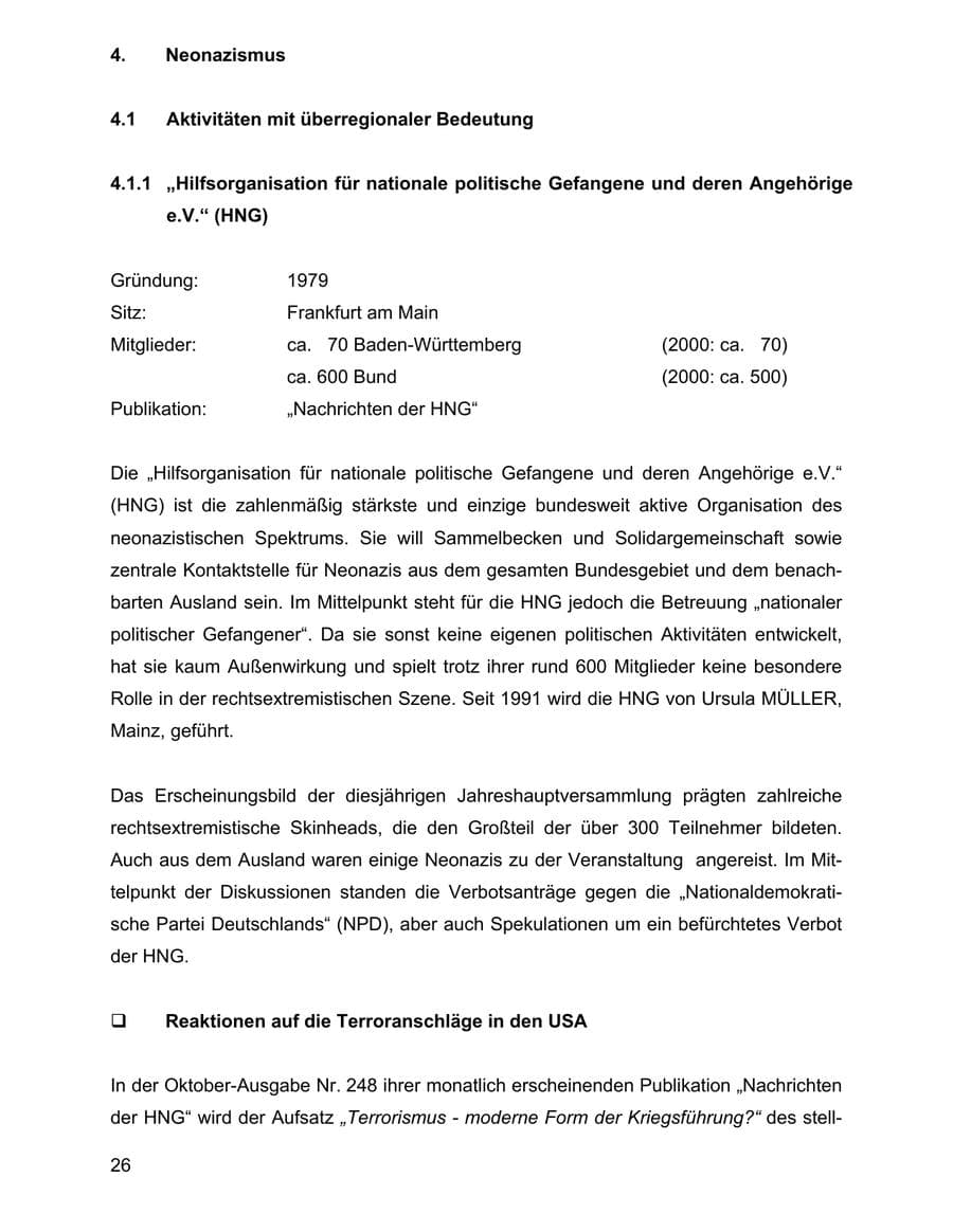 Seite 26 des Verfassungsschutzbericht 2001 Baden-Württemberg