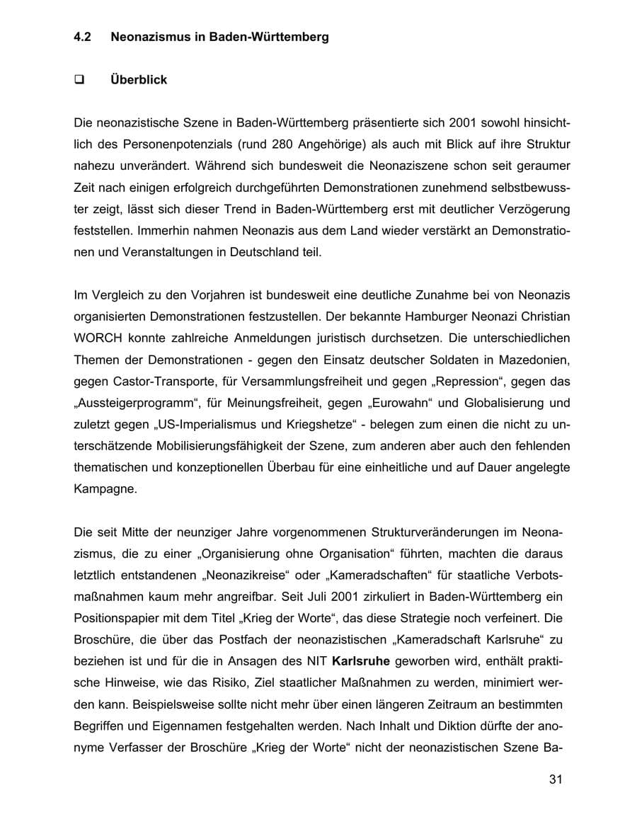 Seite 31 des Verfassungsschutzbericht 2001 Baden-Württemberg