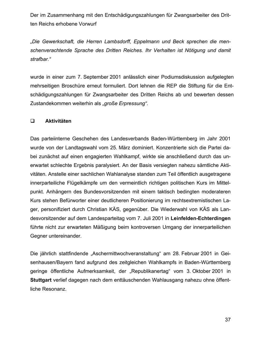 Seite 37 des Verfassungsschutzbericht 2001 Baden-Württemberg