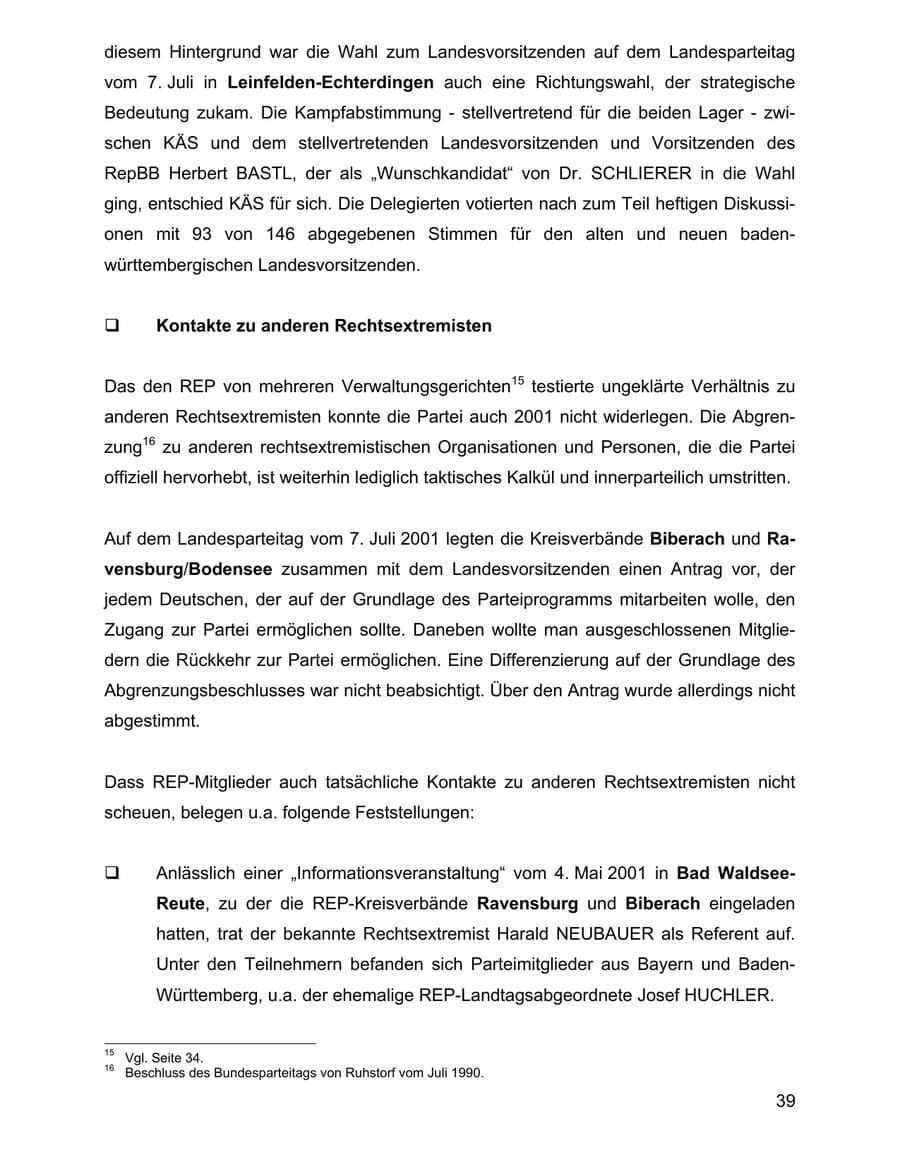 Seite 39 des Verfassungsschutzbericht 2001 Baden-Württemberg