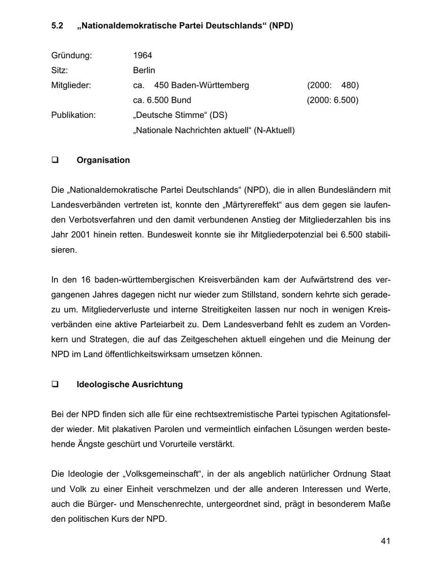 Seite 41 des Verfassungsschutzbericht 2001 Baden-Württemberg