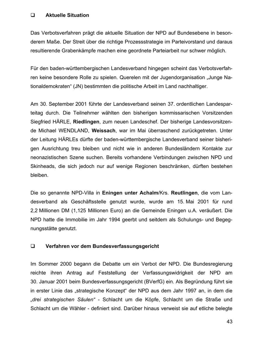 Seite 43 des Verfassungsschutzbericht 2001 Baden-Württemberg