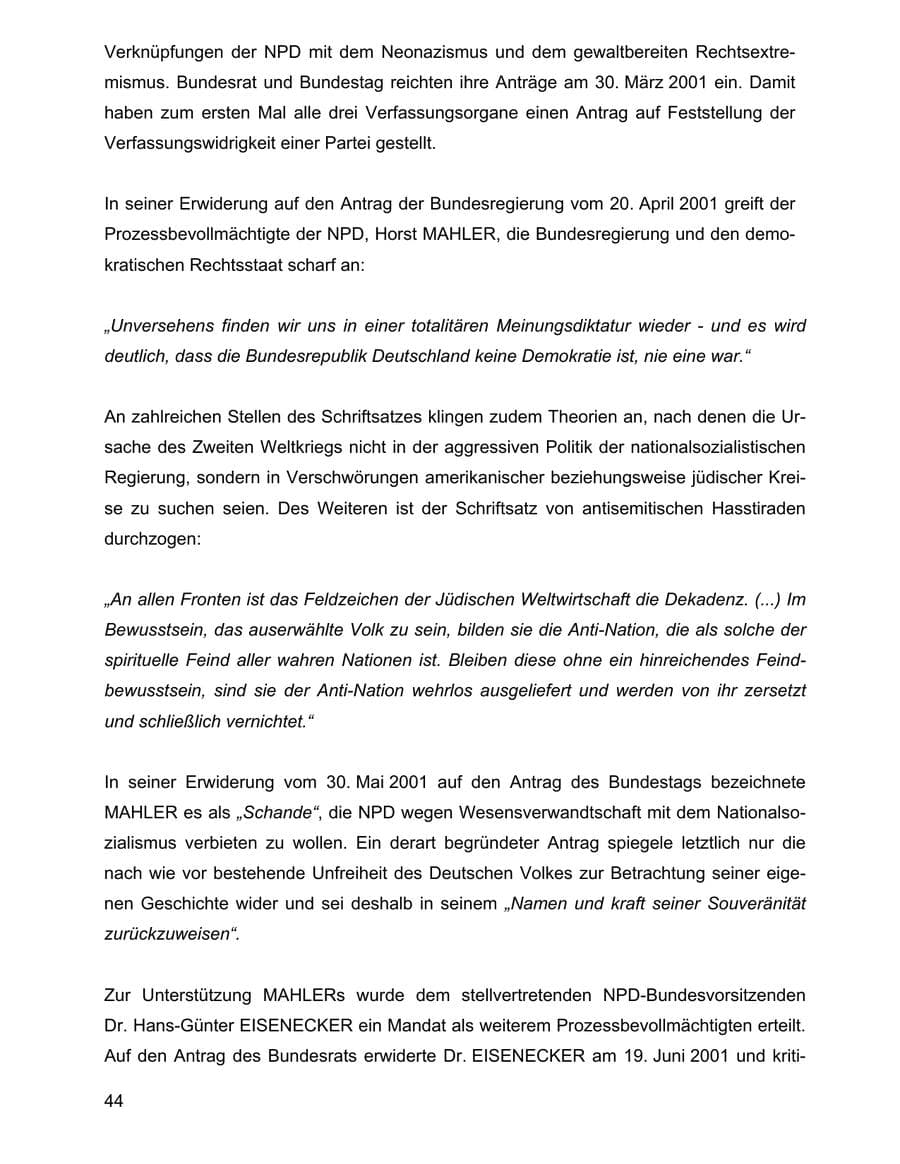 Seite 44 des Verfassungsschutzbericht 2001 Baden-Württemberg