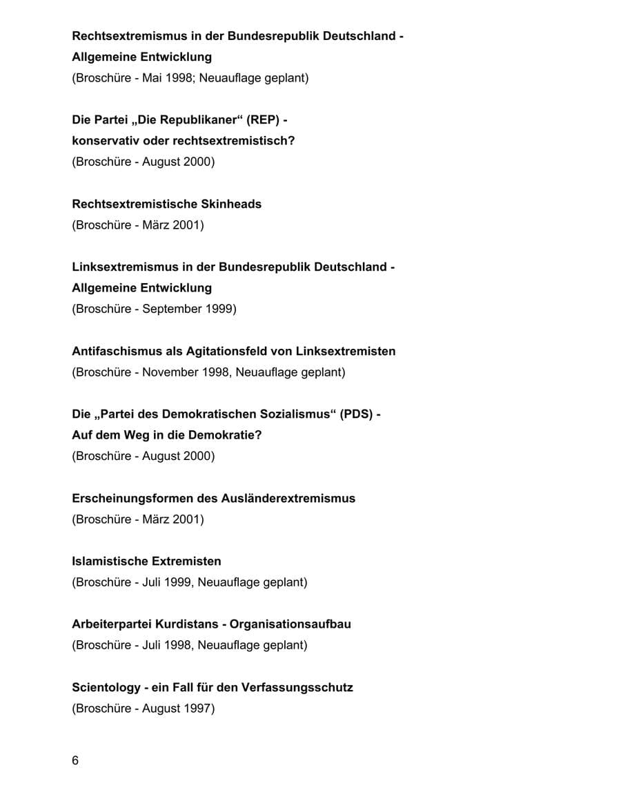 Seite 6 des Verfassungsschutzbericht 2001 Baden-Württemberg