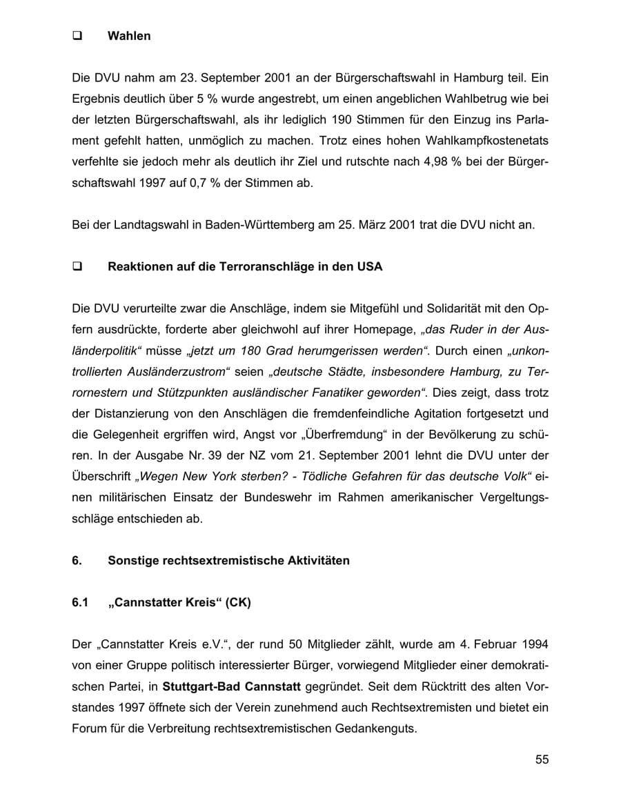 Seite 55 des Verfassungsschutzbericht 2001 Baden-Württemberg