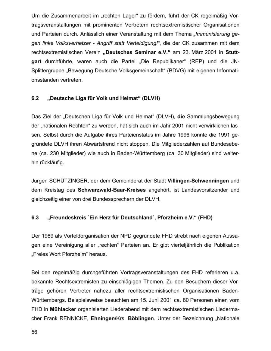 Seite 56 des Verfassungsschutzbericht 2001 Baden-Württemberg