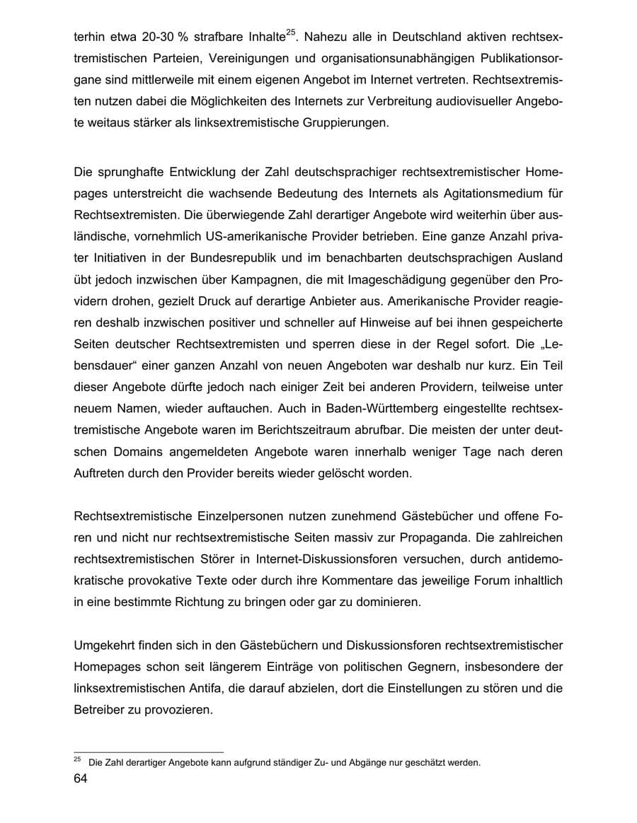 Seite 64 des Verfassungsschutzbericht 2001 Baden-Württemberg