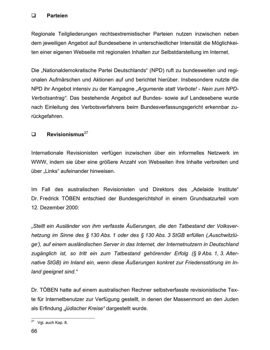 Seite 66 des Verfassungsschutzbericht 2001 Baden-Württemberg