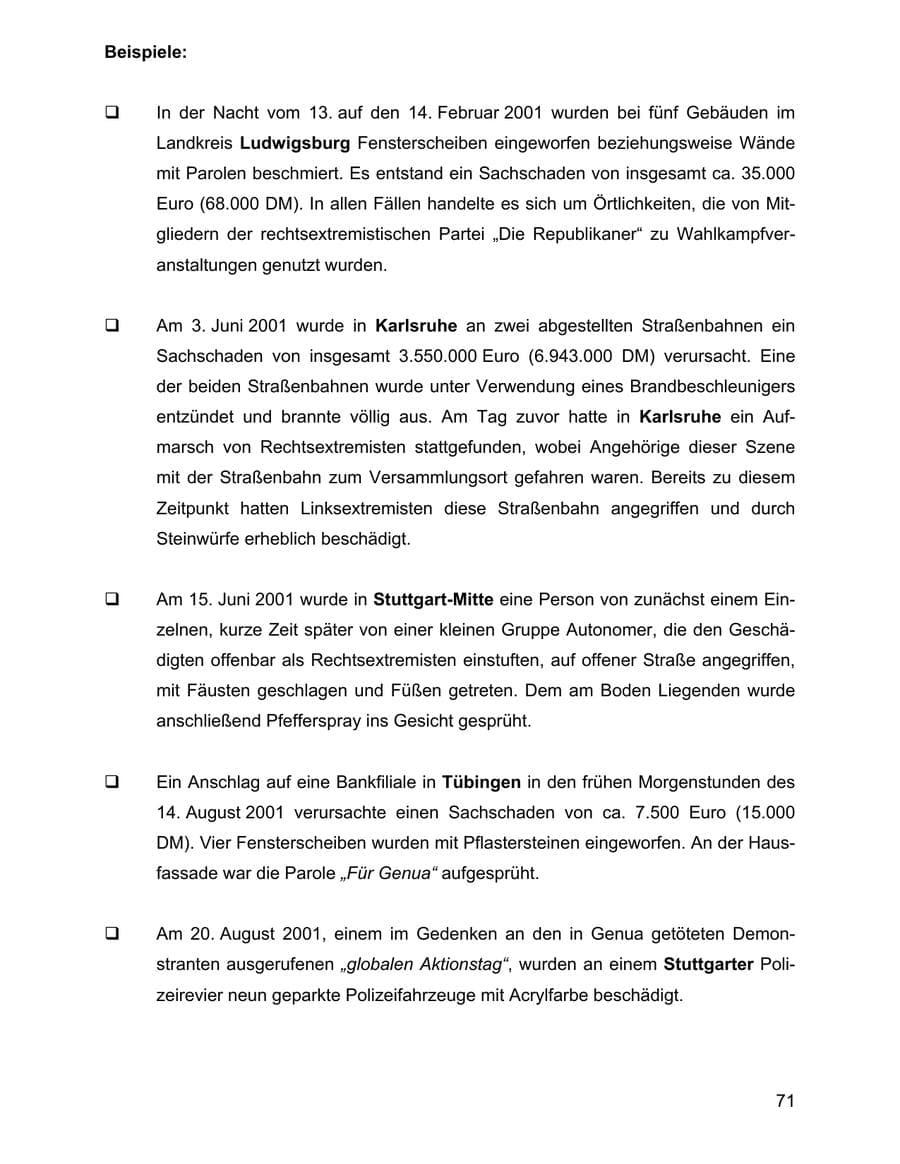 Seite 71 des Verfassungsschutzbericht 2001 Baden-Württemberg