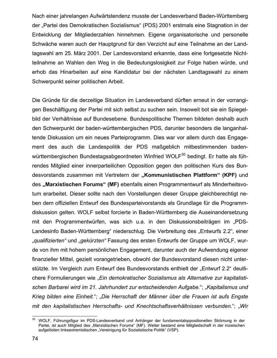 Seite 74 des Verfassungsschutzbericht 2001 Baden-Württemberg