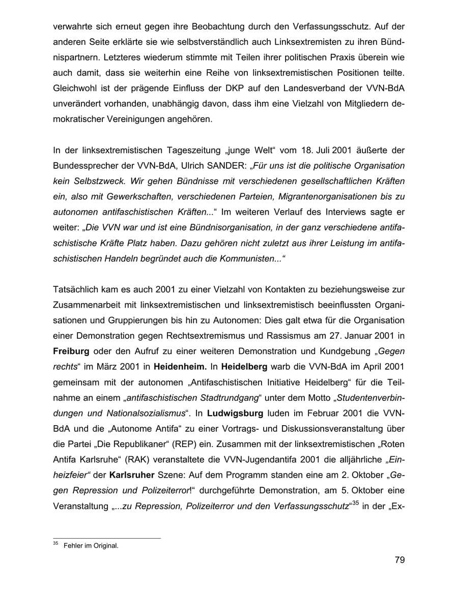 Seite 79 des Verfassungsschutzbericht 2001 Baden-Württemberg