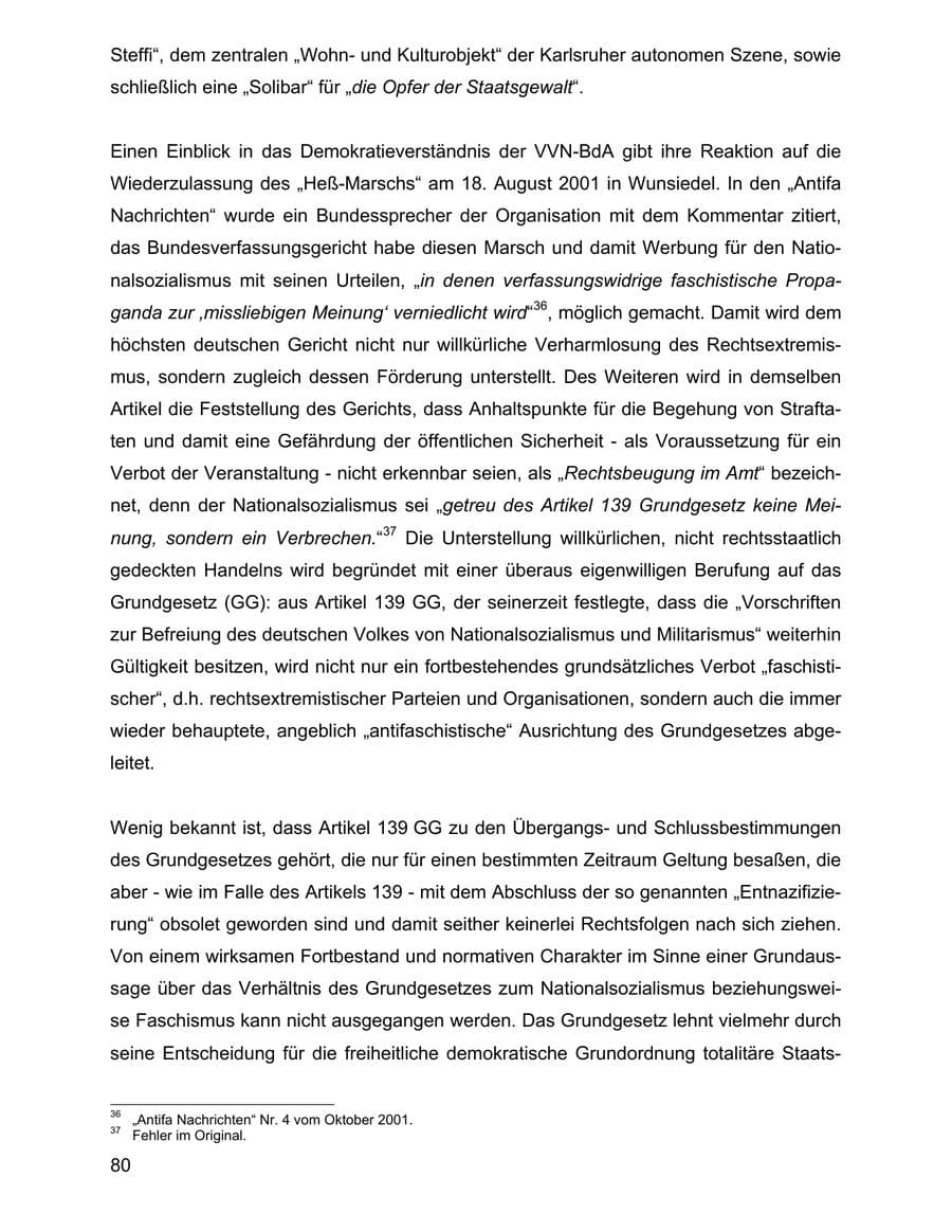Seite 80 des Verfassungsschutzbericht 2001 Baden-Württemberg