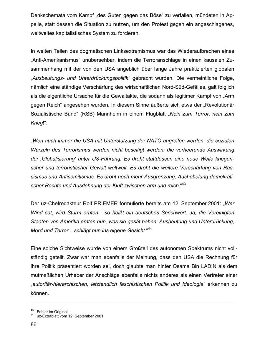Seite 86 des Verfassungsschutzbericht 2001 Baden-Württemberg