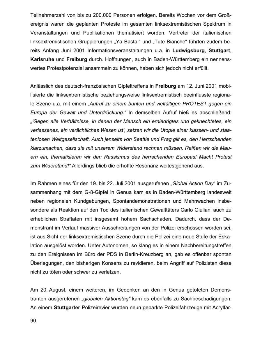 Seite 90 des Verfassungsschutzbericht 2001 Baden-Württemberg