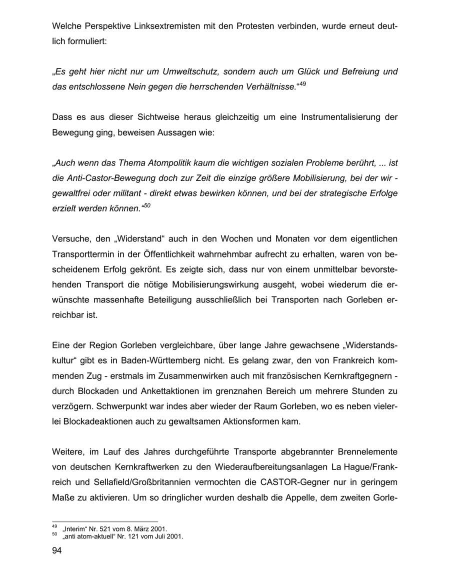 Seite 94 des Verfassungsschutzbericht 2001 Baden-Württemberg