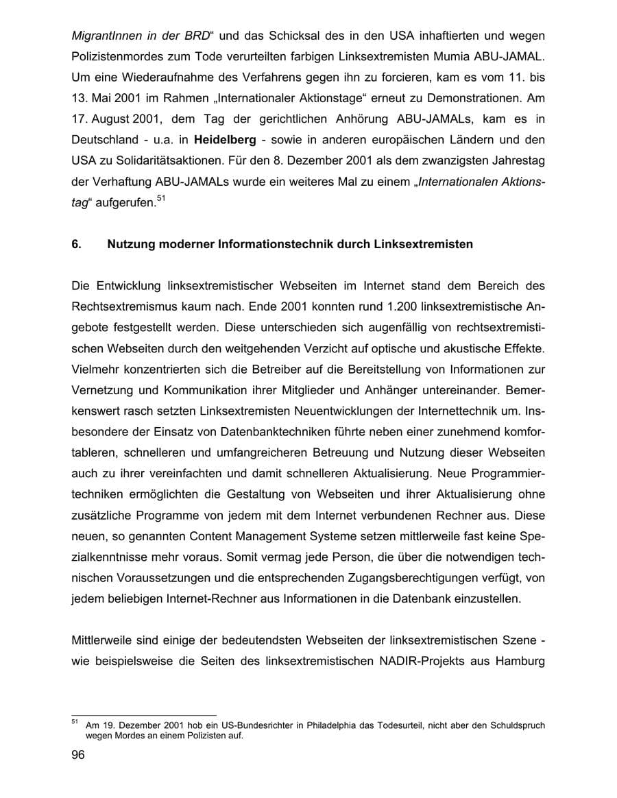 Seite 96 des Verfassungsschutzbericht 2001 Baden-Württemberg