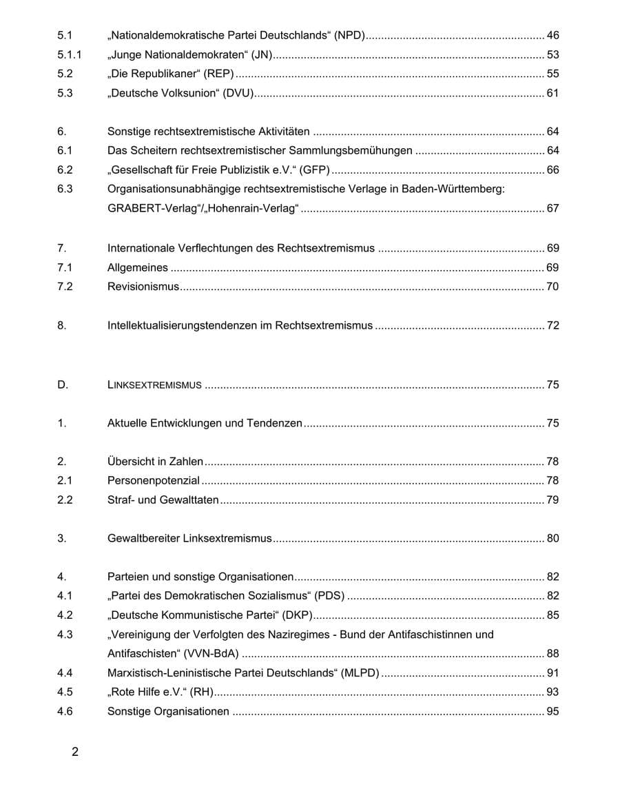 Seite 2 des Verfassungsschutzbericht 2002 Baden-Württemberg
