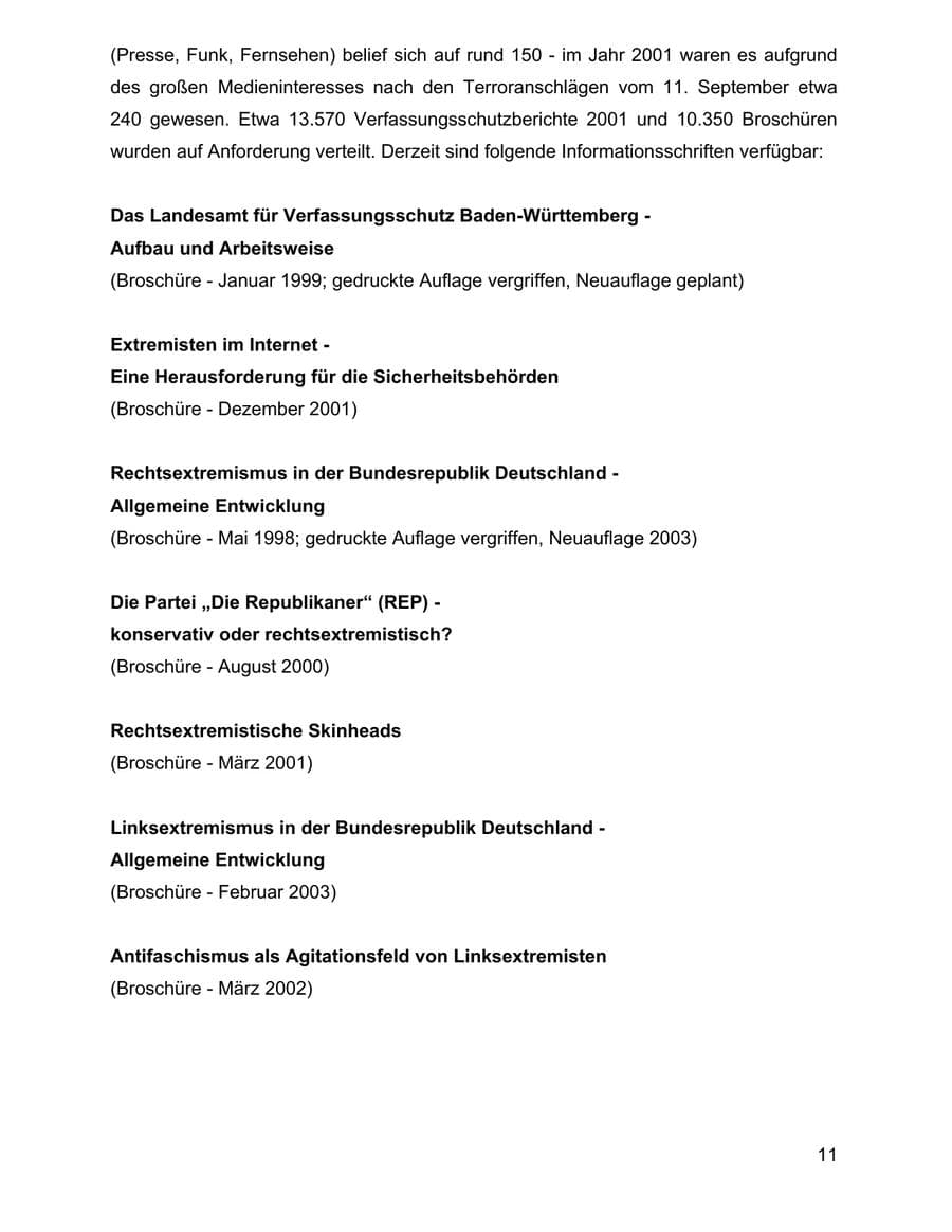 Seite 11 des Verfassungsschutzbericht 2002 Baden-Württemberg