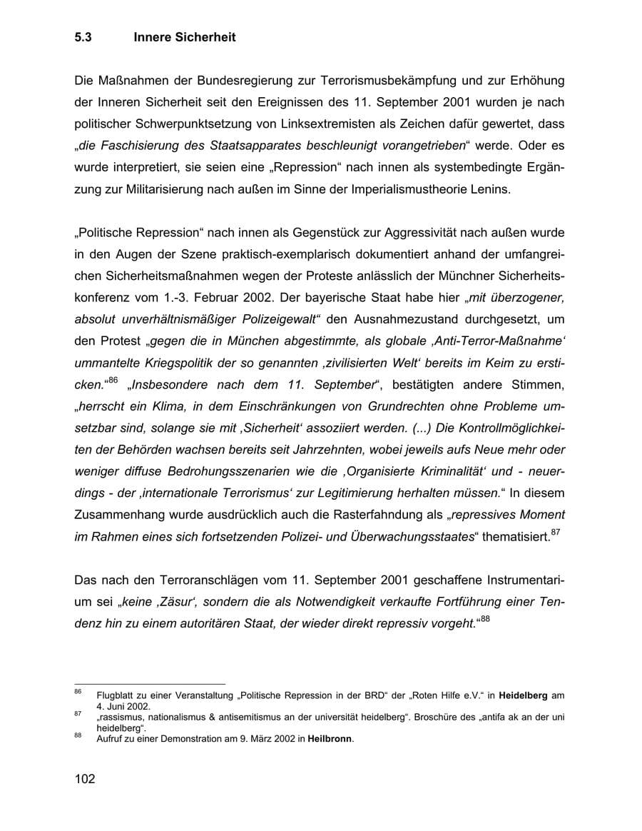 Seite 102 des Verfassungsschutzbericht 2002 Baden-Württemberg