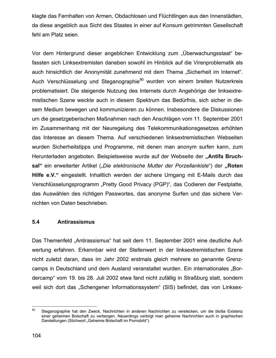 Seite 104 des Verfassungsschutzbericht 2002 Baden-Württemberg