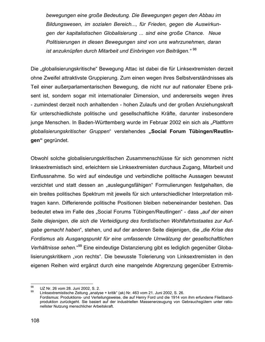 Seite 108 des Verfassungsschutzbericht 2002 Baden-Württemberg