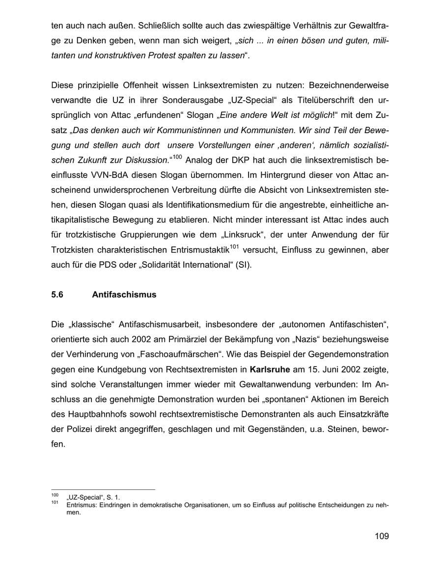 Seite 109 des Verfassungsschutzbericht 2002 Baden-Württemberg