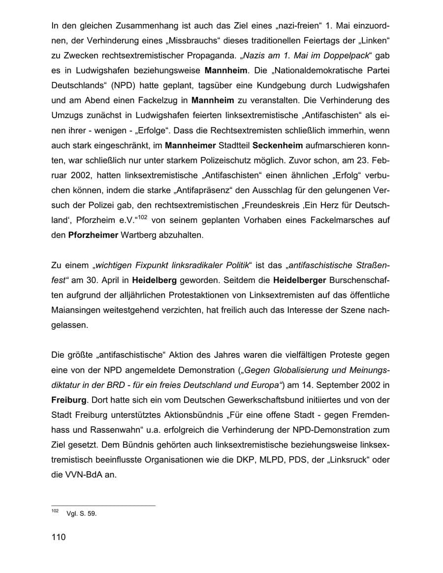 Seite 110 des Verfassungsschutzbericht 2002 Baden-Württemberg