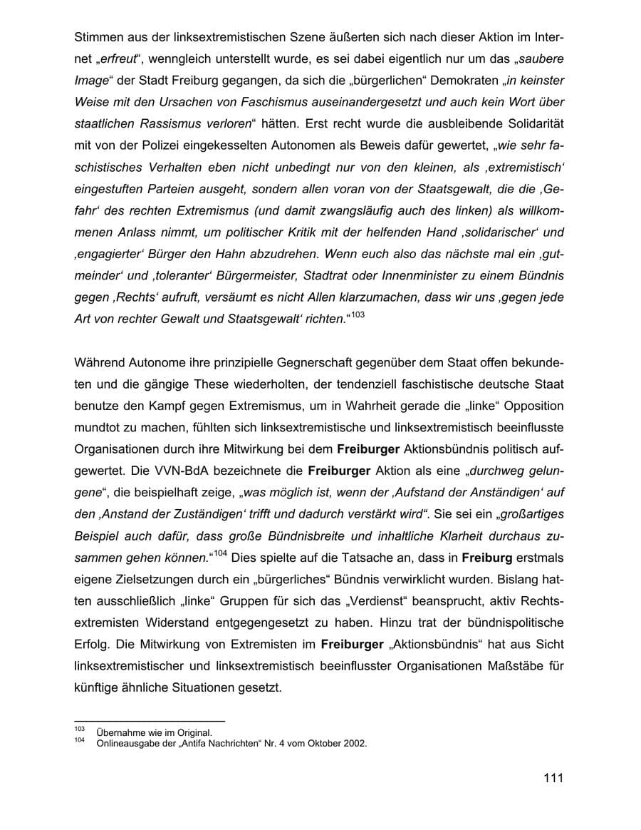 Seite 111 des Verfassungsschutzbericht 2002 Baden-Württemberg