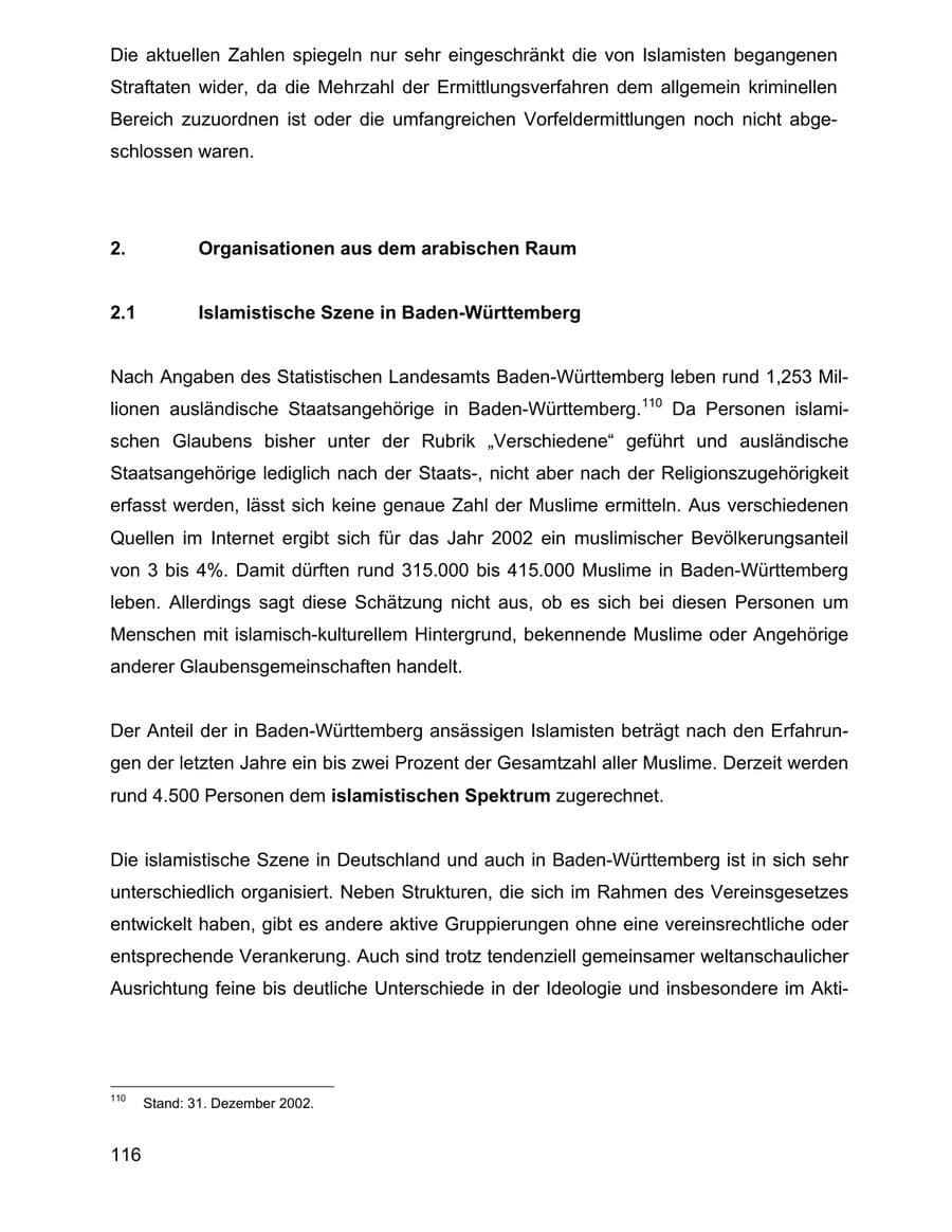 Seite 116 des Verfassungsschutzbericht 2002 Baden-Württemberg