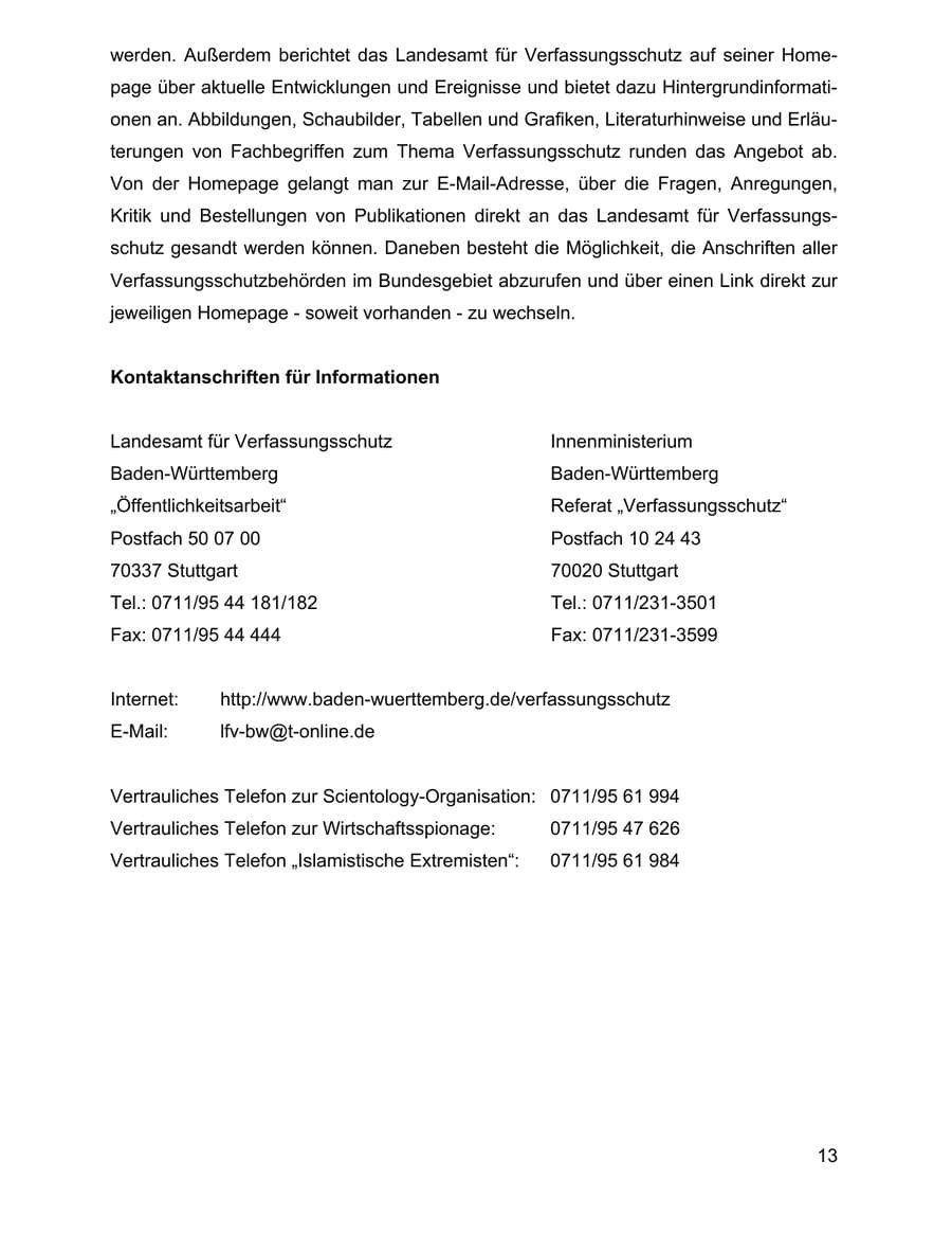 Seite 13 des Verfassungsschutzbericht 2002 Baden-Württemberg