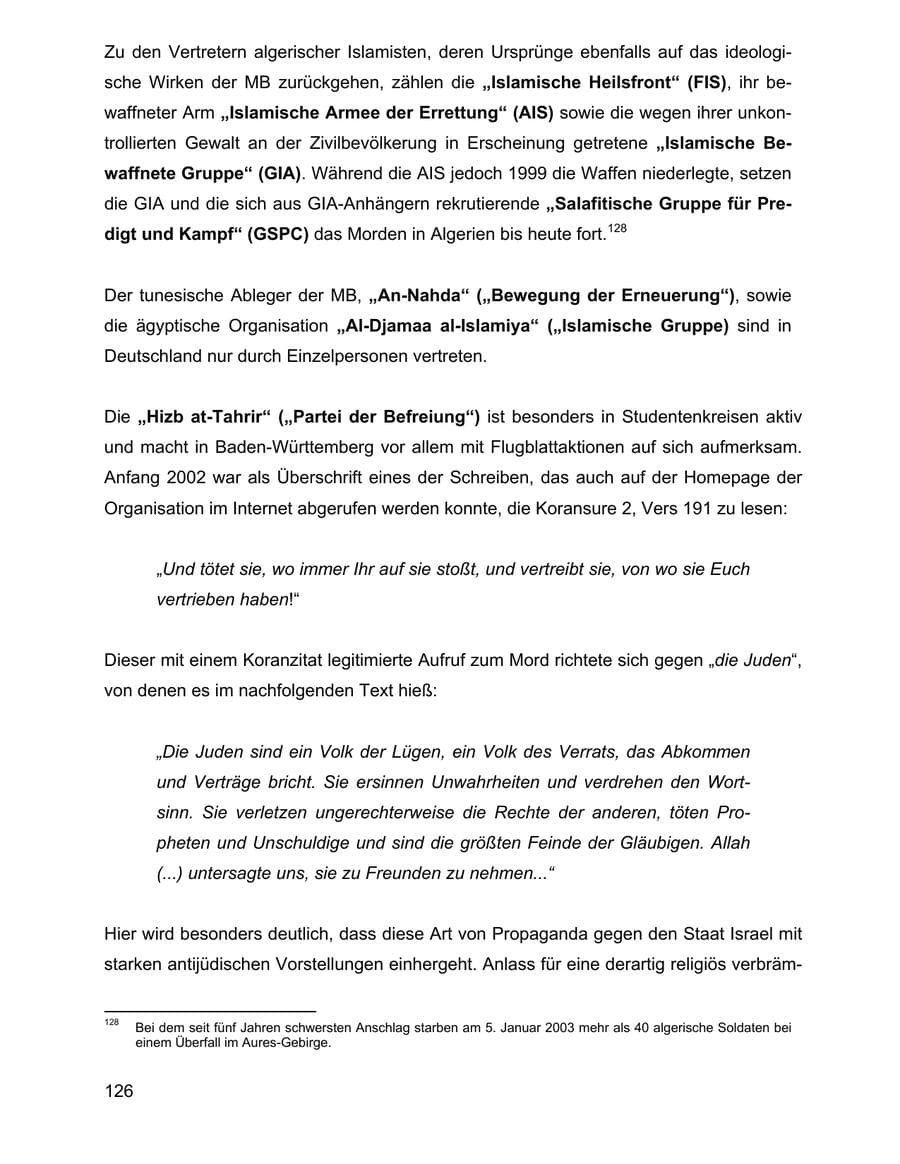 Seite 126 des Verfassungsschutzbericht 2002 Baden-Württemberg