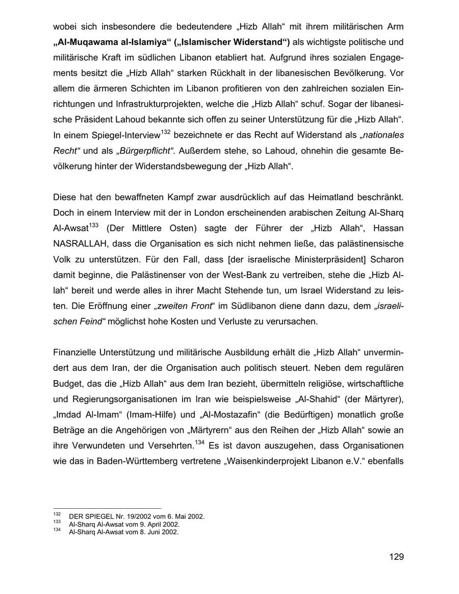Seite 129 des Verfassungsschutzbericht 2002 Baden-Württemberg