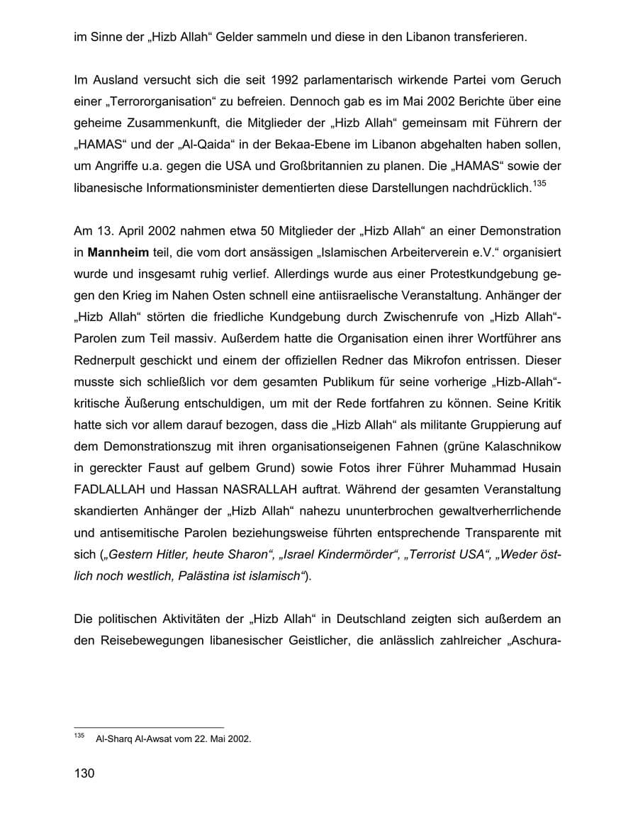 Seite 130 des Verfassungsschutzbericht 2002 Baden-Württemberg