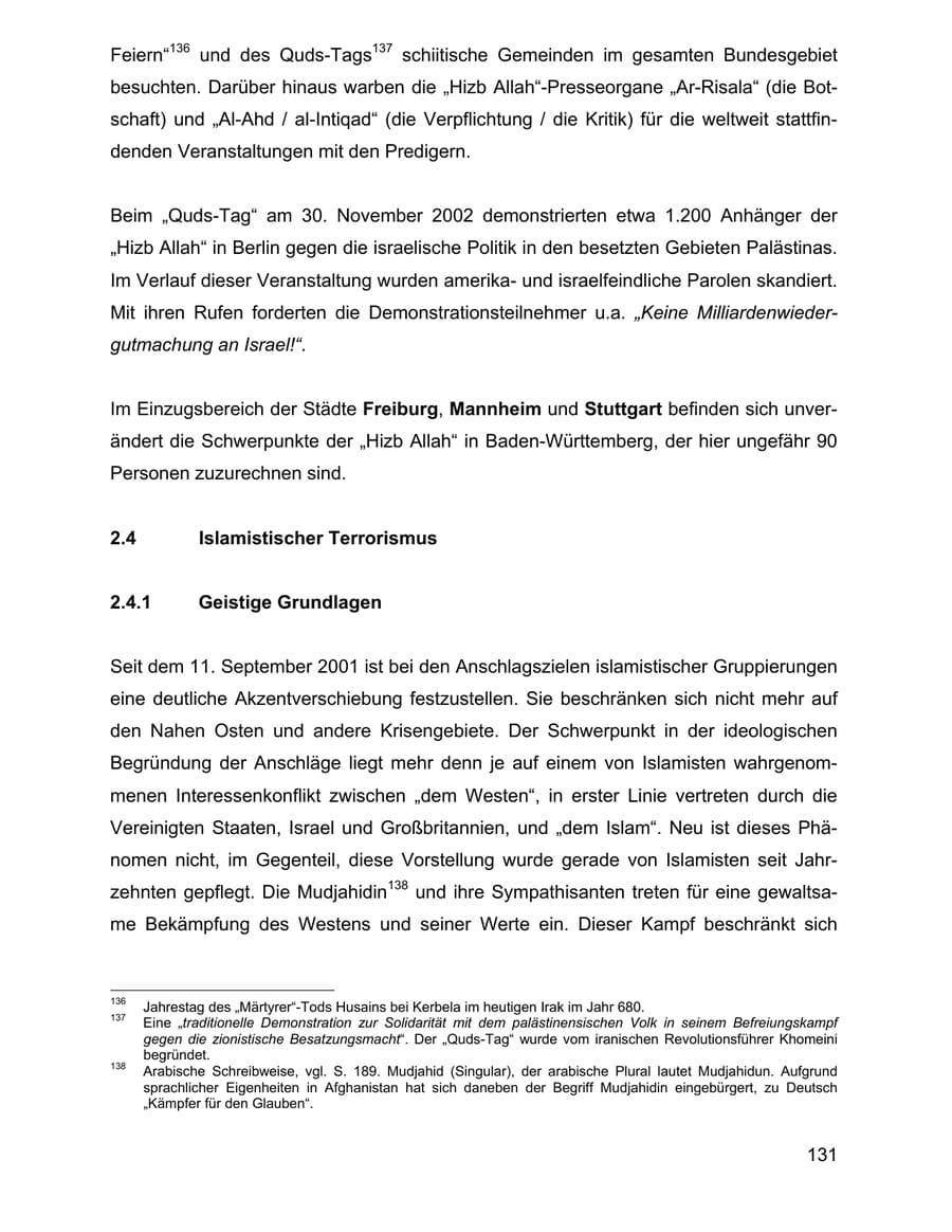 Seite 131 des Verfassungsschutzbericht 2002 Baden-Württemberg