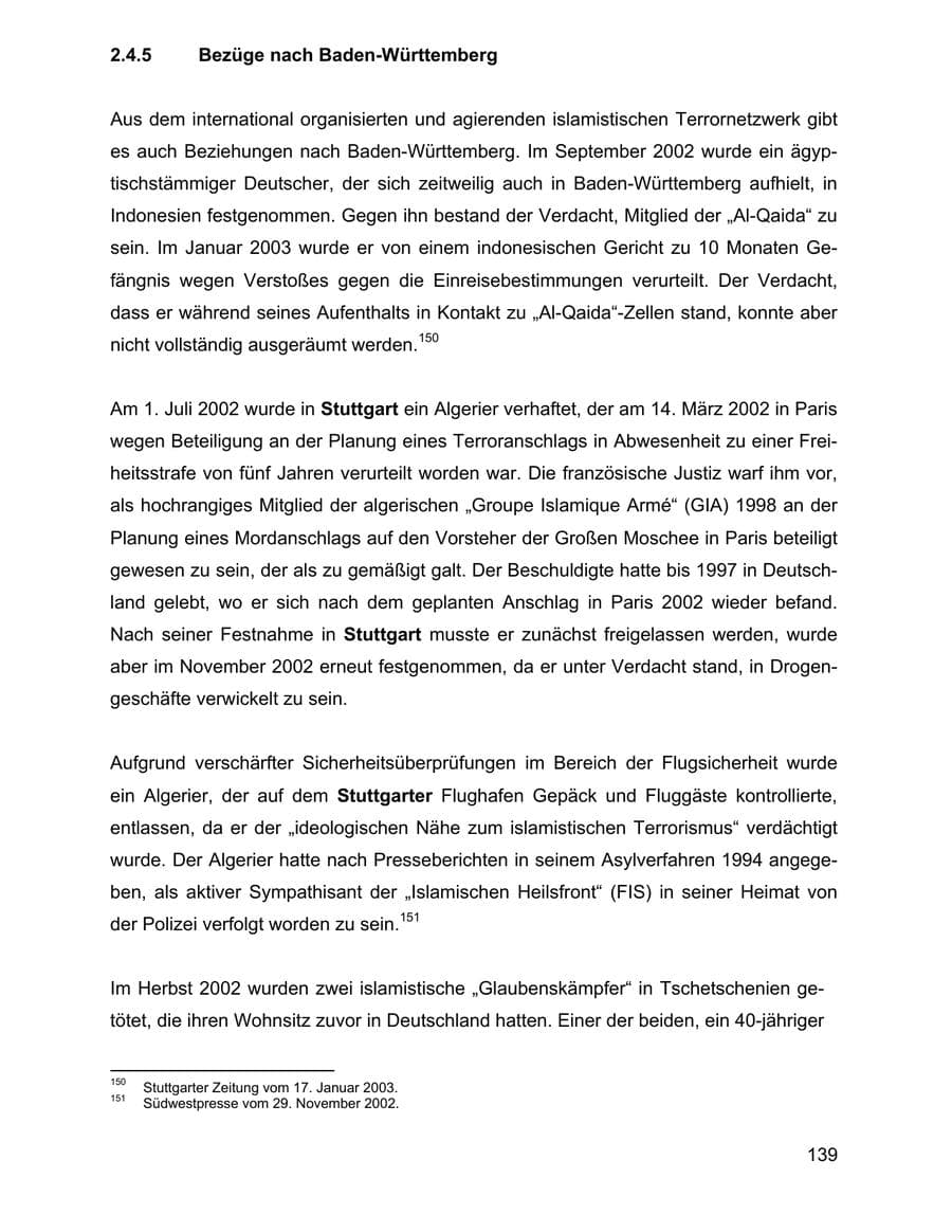 Seite 139 des Verfassungsschutzbericht 2002 Baden-Württemberg