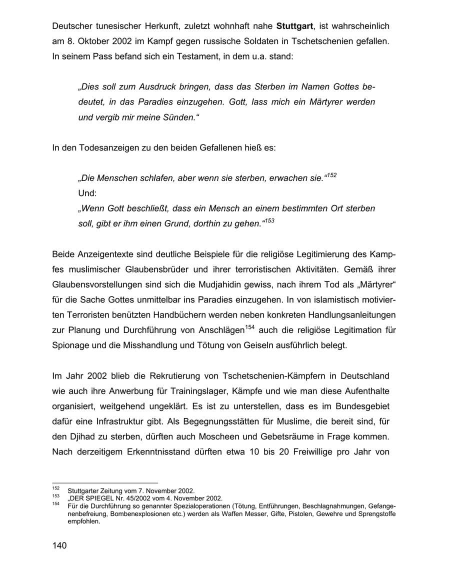 Seite 140 des Verfassungsschutzbericht 2002 Baden-Württemberg