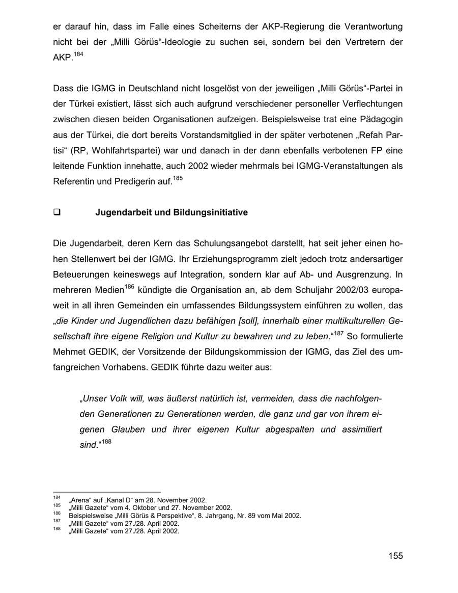 Seite 155 des Verfassungsschutzbericht 2002 Baden-Württemberg