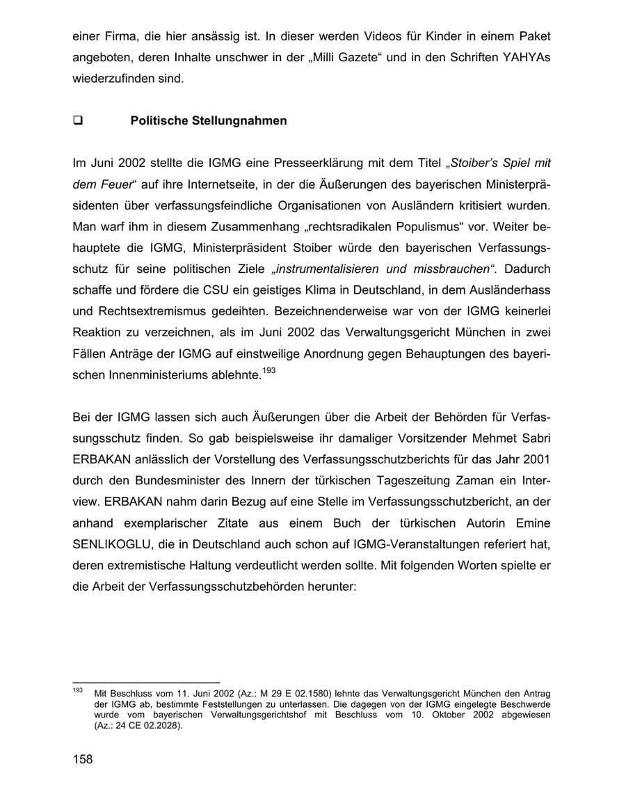 Seite 158 des Verfassungsschutzbericht 2002 Baden-Württemberg